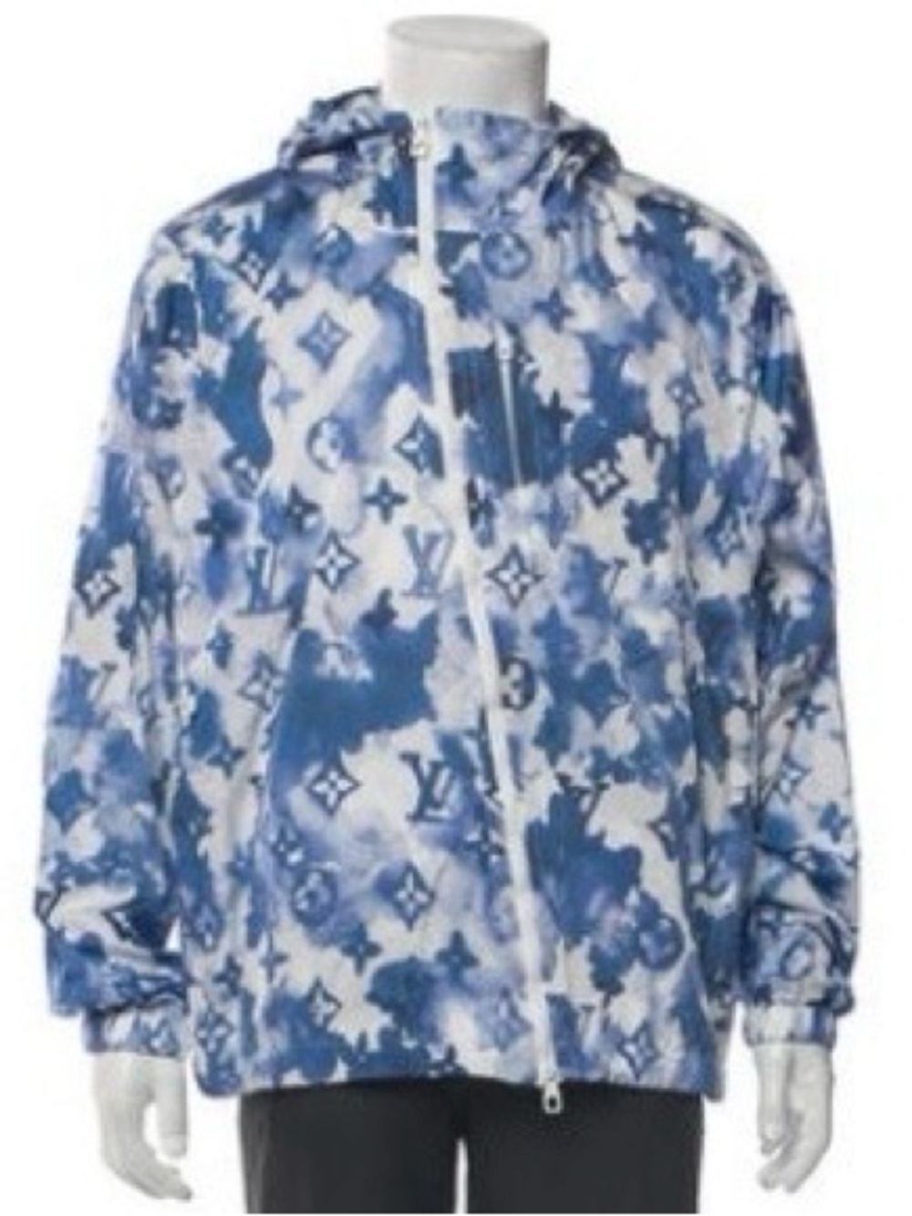 Blue and White Monogram Hooded Jacket
